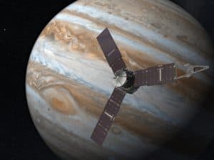 Artist's conception of Juno at Jupiter. Courtesy of NASA and JPL